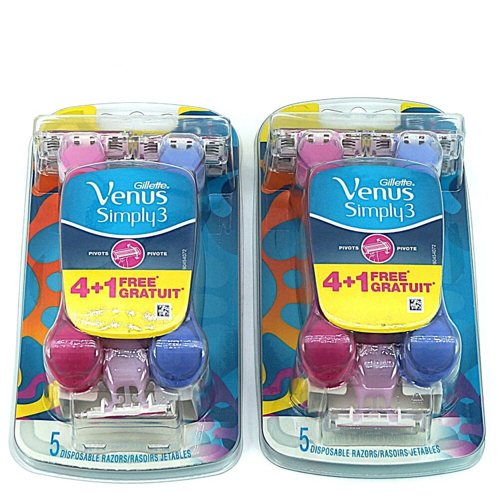 2 Pack Gillette Venus Simply3 Disposable Razors 5 Count NEW